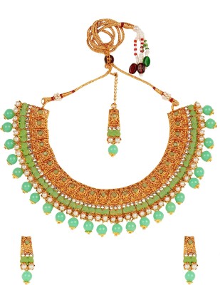 AK JEWEL STORES Alloy Gold-plated Green, Gold, White Jewellery Set(Pack of 1)