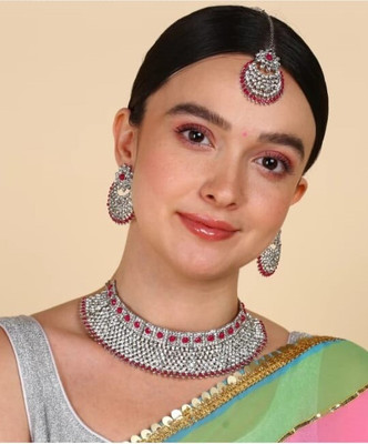 RINA ENTERPRISES Alloy Rhodium Pink Jewellery Set(Pack of 1)