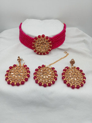 Chikku Alloy Gold-plated Pink, Gold Jewellery Set(Pack of 1)