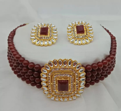 CATALYST Mother of Pearl Gold-plated Maroon Jewellery Set(Pack of 1)