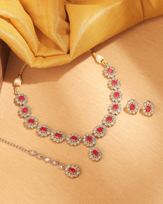 Saloni Fashion Jewellery Alloy Gold-plated Red Jewellery Set(Pack of 4)