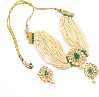 Jewar Mandi Brass Gold-plated White Jewellery Set(Pack of 1)