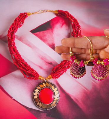 Grace Collections Alloy Gold-plated Pink Jewellery Set(Pack of 2)