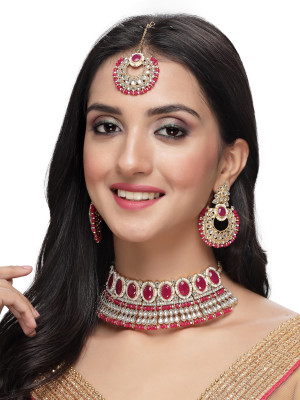 Sukkhi Alloy Gold-plated Pink Jewellery Set(Pack of 1)