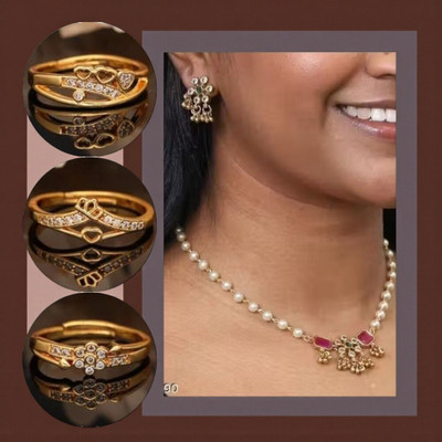 REEWAZIMPERIAL Brass Gold-plated Red, White, Gold Jewellery Set(Pack of 4)