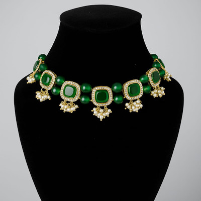 shubhB Alloy Gold-plated Green Jewellery Set(Pack of 1)