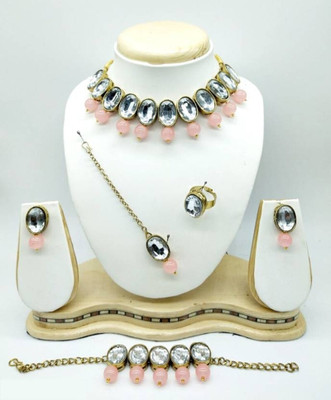 Nivaan Brass Brass Pink, White, Rose Gold Jewellery Set(Pack of 1)