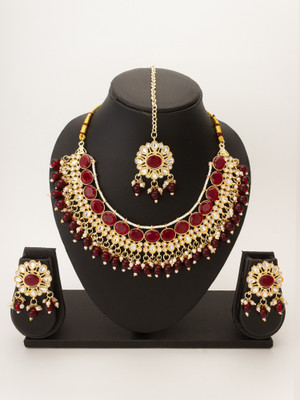 AADITA Brass, Alloy Gold-plated Gold, Red Jewellery Set(Pack of 3)