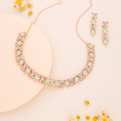 Sangria Brass Gold-plated White, Rose Gold, Green Jewellery Set(Pack of 1)
