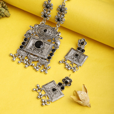 Lathar Oxidised Silver Black Jewellery Set(Pack of 1)