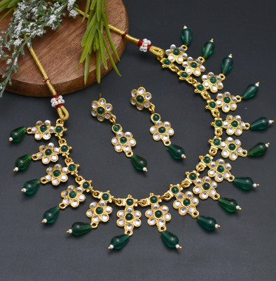 mohit jewellers Brass Gold-plated Green Jewellery Set(Pack of 1)