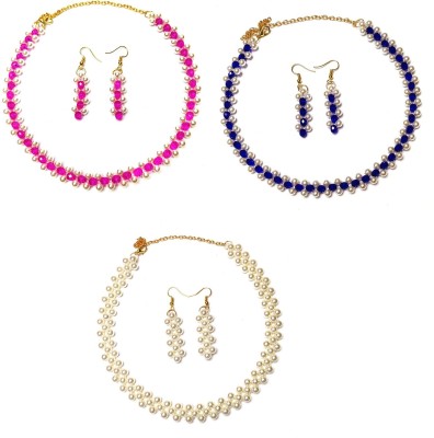 PRAGATI Alloy Pink, Blue, White Jewellery Set(Pack of 3)