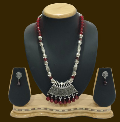 HARIHARA FASHION Oxidised Silver Maroon Jewellery Set(Pack of 1)