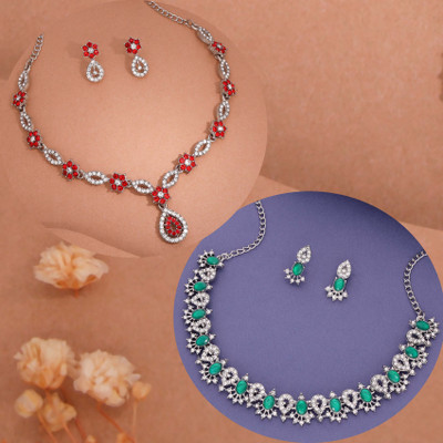 Vedda Brass Gold-plated Silver, Green, Red Jewellery Set(Pack of 1)