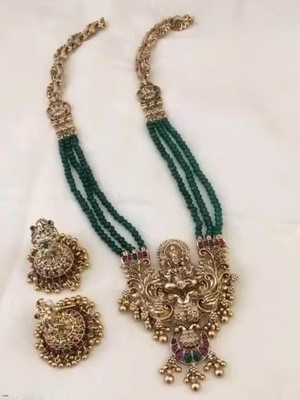 YIMBLI Traditional Wedding Wear Necklace/Jewellery Set For Women and Girls Gold-plated Plated Brass Necklace Set
