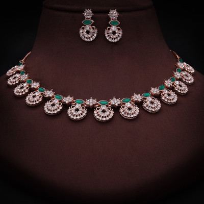 brado jewellery Brass Gold-plated Rose Gold, White, Green Jewellery Set(Pack of 1)