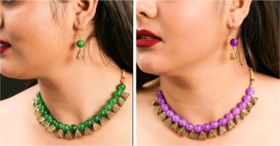 JewelShadi Alloy Gold-plated Green, Purple Jewellery Set(Pack of 2)