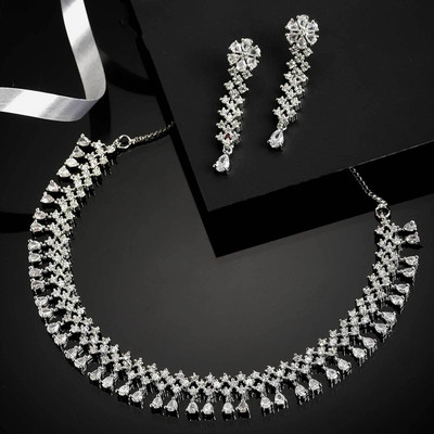 ZENEME Brass Rhodium Silver, White Jewellery Set(Pack of 1)