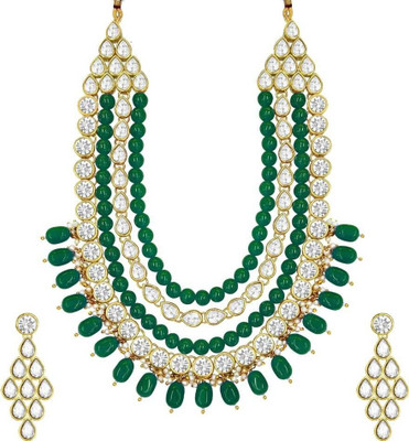 White pearl Alloy Gold-plated Green, Gold, White Jewellery Set(Pack of 1)