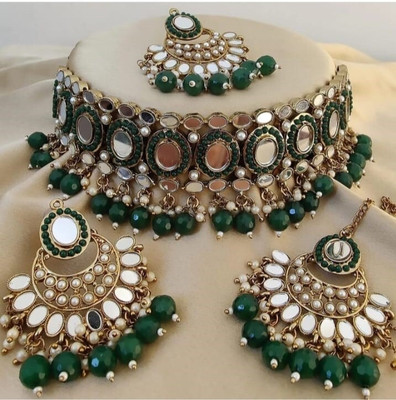 Akansha Fashion Alloy Gold-plated Green Jewellery Set(Pack of 3)