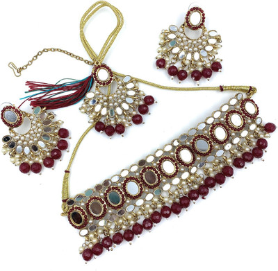 Ruhi Alloy Maroon, Gold Jewellery Set(Pack of 1)