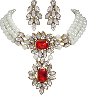 Ronak Fashion Alloy Red, White, Silver Jewellery Set(Pack of 1)