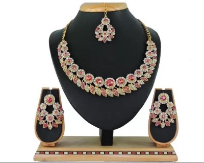 J J Alloy Gold-plated Pink Jewellery Set(Pack of 1)