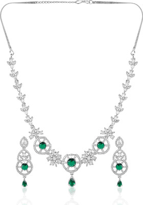 Jecy JEWELS Brass Rhodium Green Jewellery Set(Pack of 3)