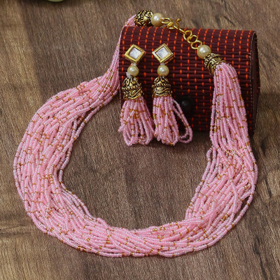 Henuka Copper Gold-plated Pink Jewellery Set(Pack of 1)