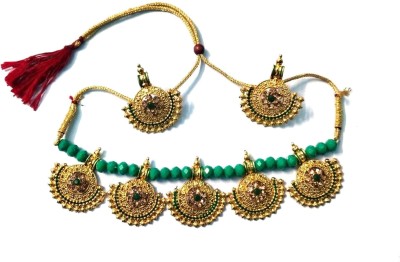 Aksh Enterprises Alloy Gold-plated Green Jewellery Set(Pack of 3)