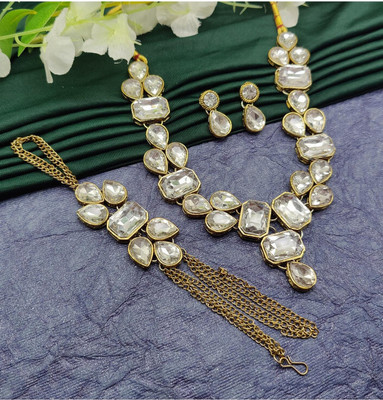 JewelShadi Alloy Gold-plated White Jewellery Set(Pack of 3)