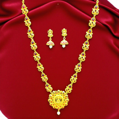 Aroras Bridal & Fashion Jewellery Brass Gold-plated Red Jewellery Set(Pack of 1)
