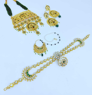 rajputijewels Brass Gold-plated Green Jewellery Set(Pack of 1)