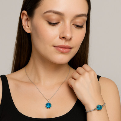 University Trendz Stainless Steel Silver Blue, Silver Jewellery Set(Pack of 2)