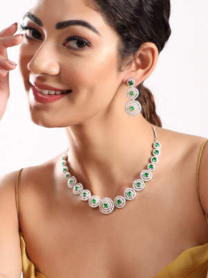 RUBANS Brass Rhodium Silver, Green Jewellery Set(Pack of 3)