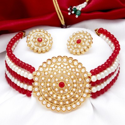 Sukkhi Alloy Gold-plated Red, White Jewellery Set(Pack of 1)