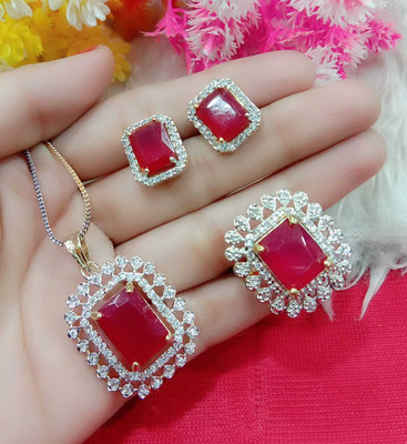 DENICRAAS Alloy Gold-plated Red Jewellery Set(Pack of 1)