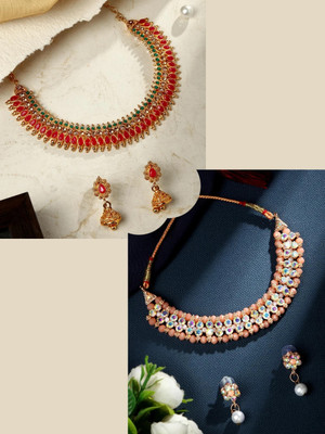 ASMITTA Jewellery Alloy Gold-plated Gold, Red, Green, Multicolor Jewellery Set(Pack of 2)