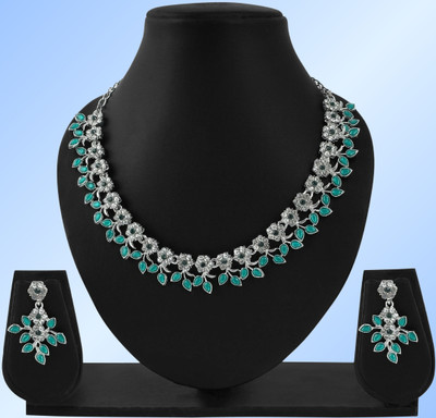 Rukma Alloy Rhodium Green Jewellery Set(Pack of 1)