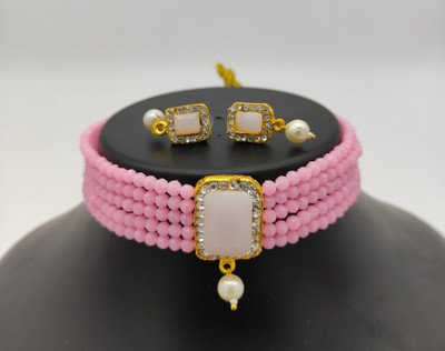 Galleryy Alloy Gold-plated Pink Jewellery Set(Pack of 1)