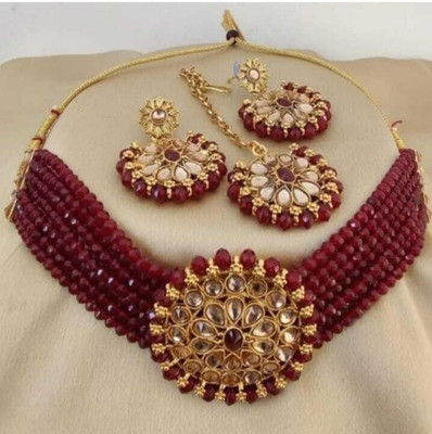 Akansha Fashion Alloy Gold-plated Maroon Jewellery Set(Pack of 1)