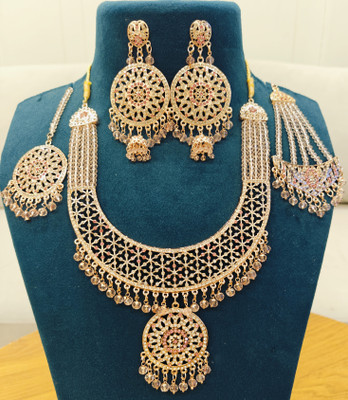 Shreeji Jewels Brass Gold-plated Pink Jewellery Set(Pack of 4)