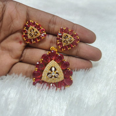 Gorkhastyle Brass Gold-plated Ruby Red Jewellery Set(Pack of 3)