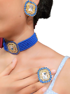 ABHRIK IMITATION Crystal Gold-plated Blue Jewellery Set(Pack of 3)