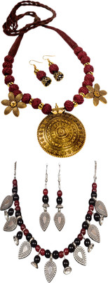 HOUSE OFF COMMON Oxidised Silver Multicolor, Black, Maroon, Silver Jewellery Set(Pack of 2)