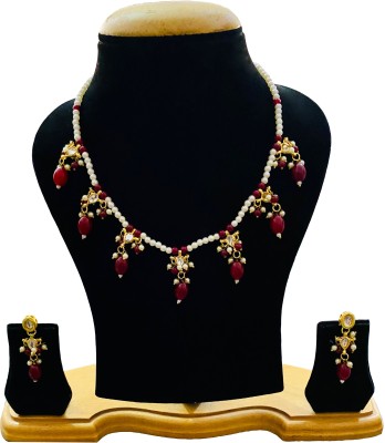 NUHA TRADERS Metal, Glass, Alloy Gold-plated Maroon Jewellery Set(Pack of 3)
