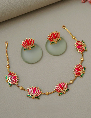 NAKMAN JEWELLERY Brass, Copper Gold-plated Pink Jewellery Set(Pack of 1)