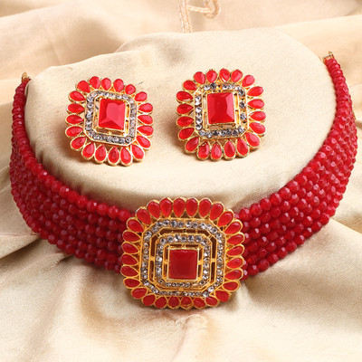 SHREE MK JEWELLERS Alloy Gold-plated Red Jewellery Set(Pack of 1)