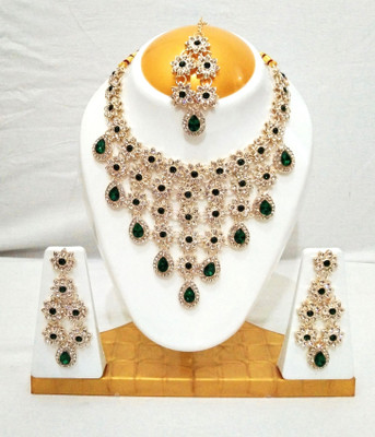 Depanu Brass Gold-plated Green, White Jewellery Set(Pack of 1)