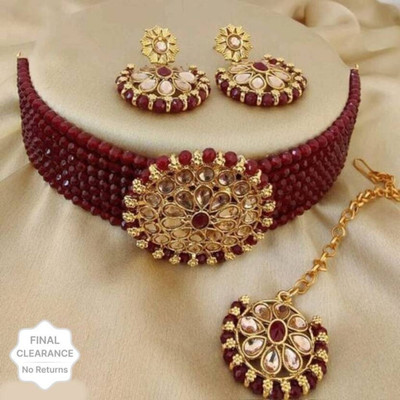 house of common Brass Maroon Jewellery Set(Pack of 1)